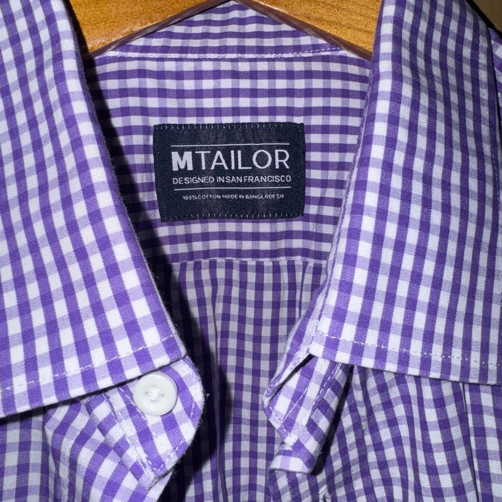 MTailor Purple Gingham Button Down Preppy Shirt Shark Tank